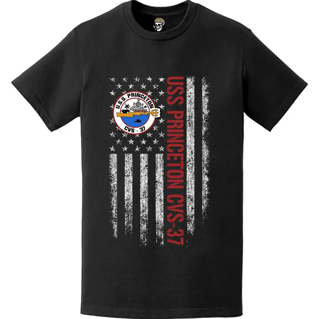 USS Princeton (CVS-37) Patriotic Ship's Crest Logo American Flag T-Shirt