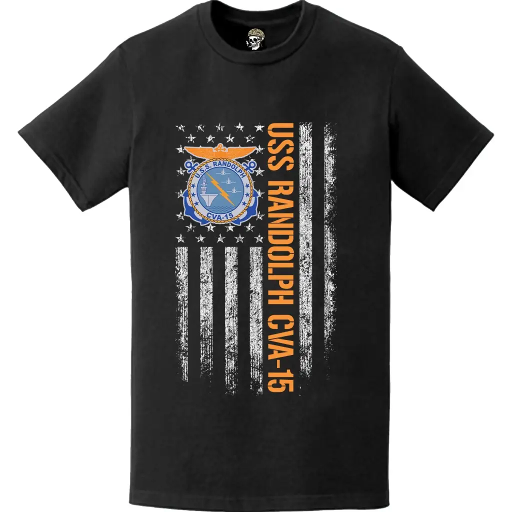 USS Randolph (CVA-15) Patriotic Ship's Crest Logo American Flag T-Shirt