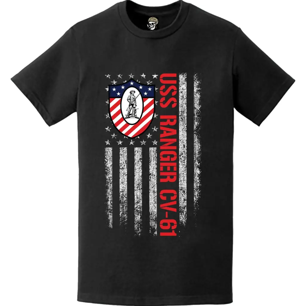 USS Ranger (CV-61) Patriotic Ship's Crest Logo American Flag T-Shirt