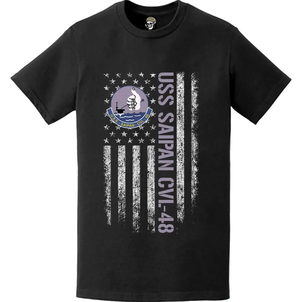 USS Saipan (CVL-48) Patriotic Ship's Crest Logo American Flag T-Shirt