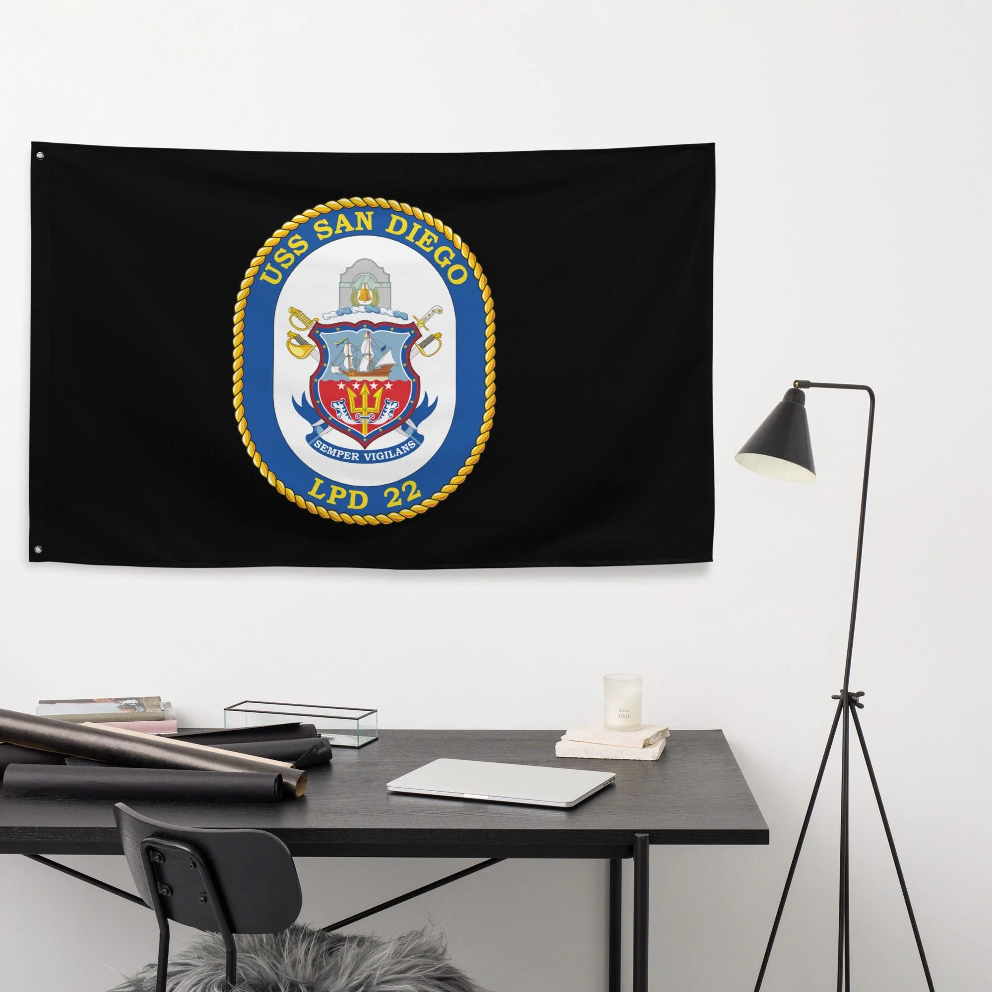 USS San Diego (LPD-22) Black Wall Flag - Image 2