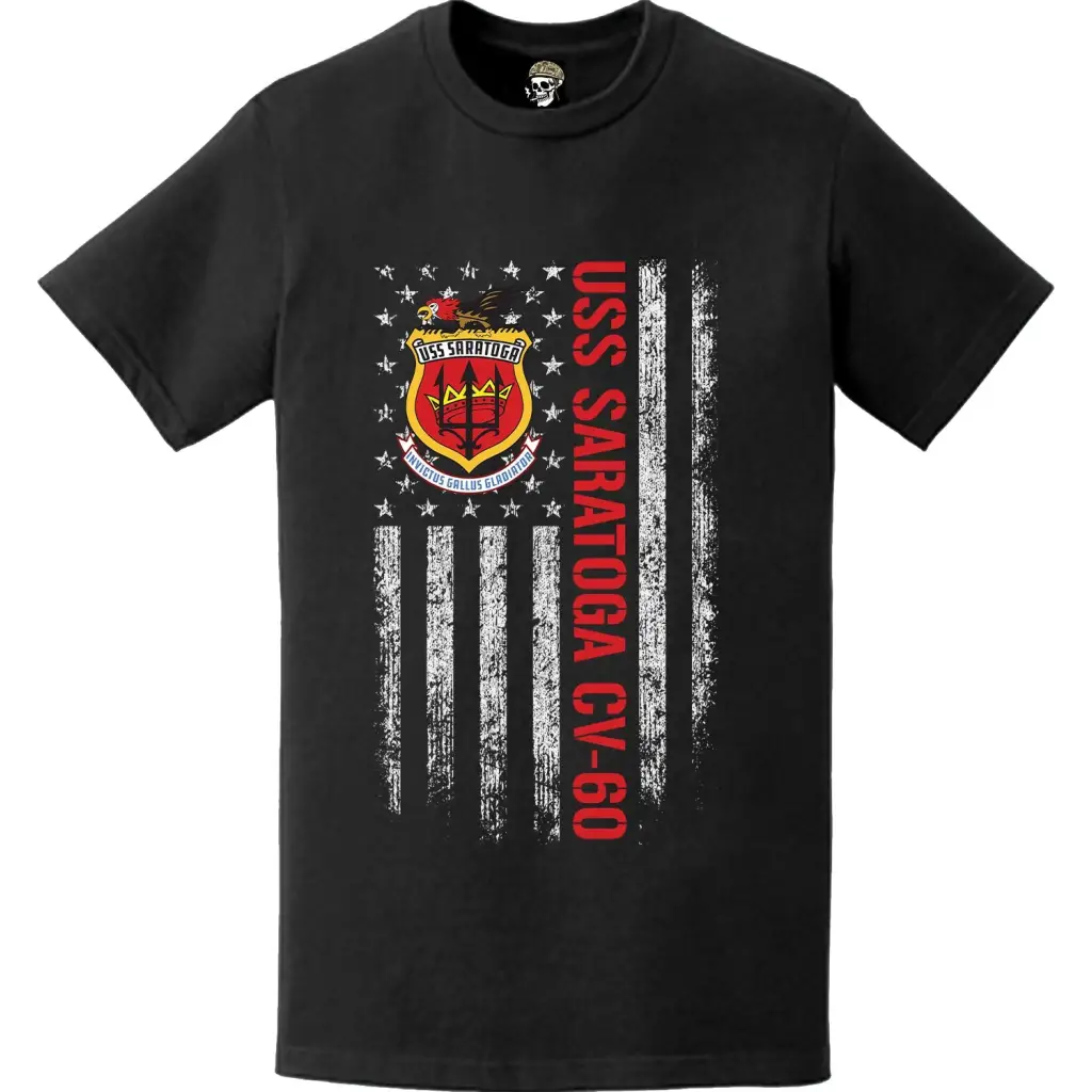 USS Saratoga (CV-60) Patriotic Ship's Crest Logo American Flag T-Shirt