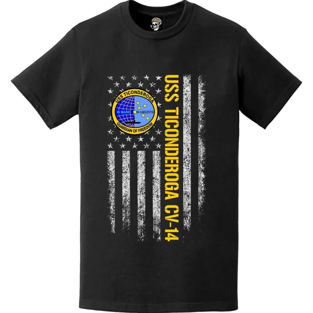 USS Ticonderoga (CV-14) Patriotic Ship's Crest Logo American Flag T-Shirt