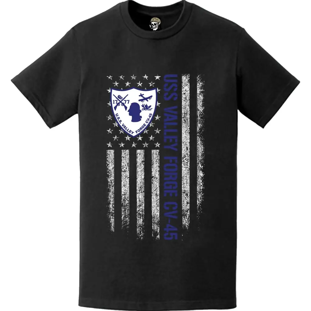 USS Valley Forge (CV-45) Patriotic Ship's Crest Logo American Flag T-Shirt