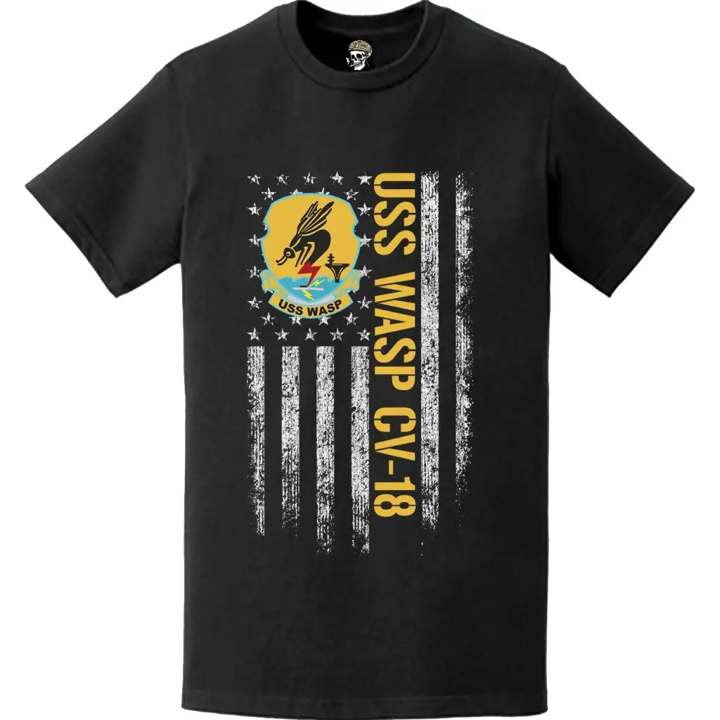 USS Wasp (CV-18) Patriotic Ship's Crest Logo American Flag T-Shirt