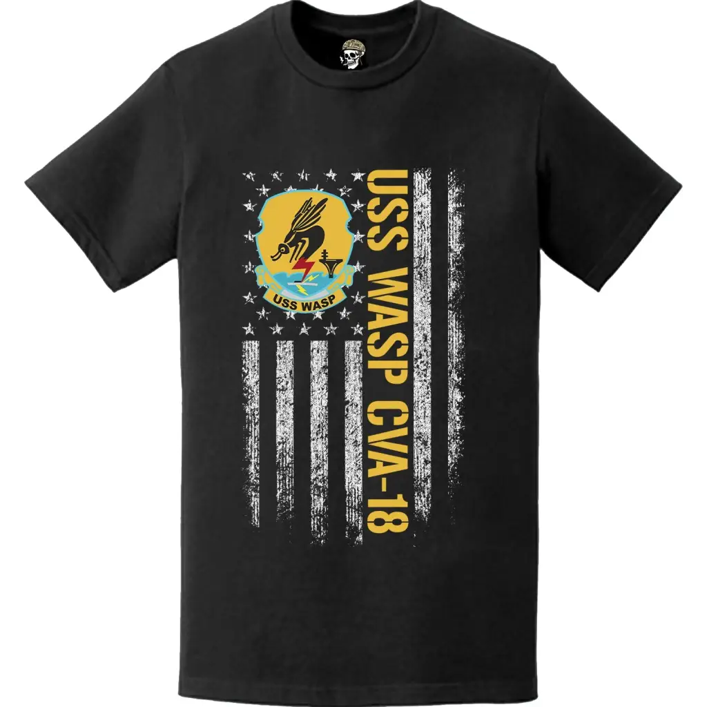 USS Wasp (CVA-18) Patriotic Ship's Crest Logo American Flag T-Shirt