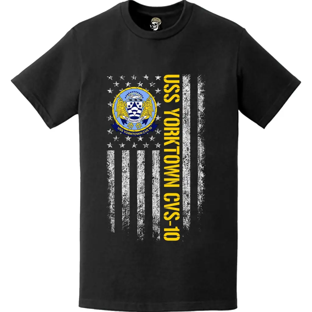 USS Yorktown (CVS-10) Patriotic Ship's Crest Logo American Flag T-Shirt